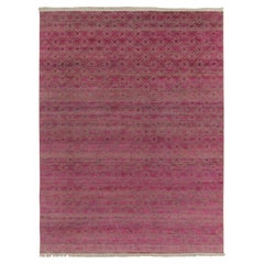 Rug & Kilim's Contemporary-Teppich in Rosa mit Hoch-Tief-Gitter-Muster