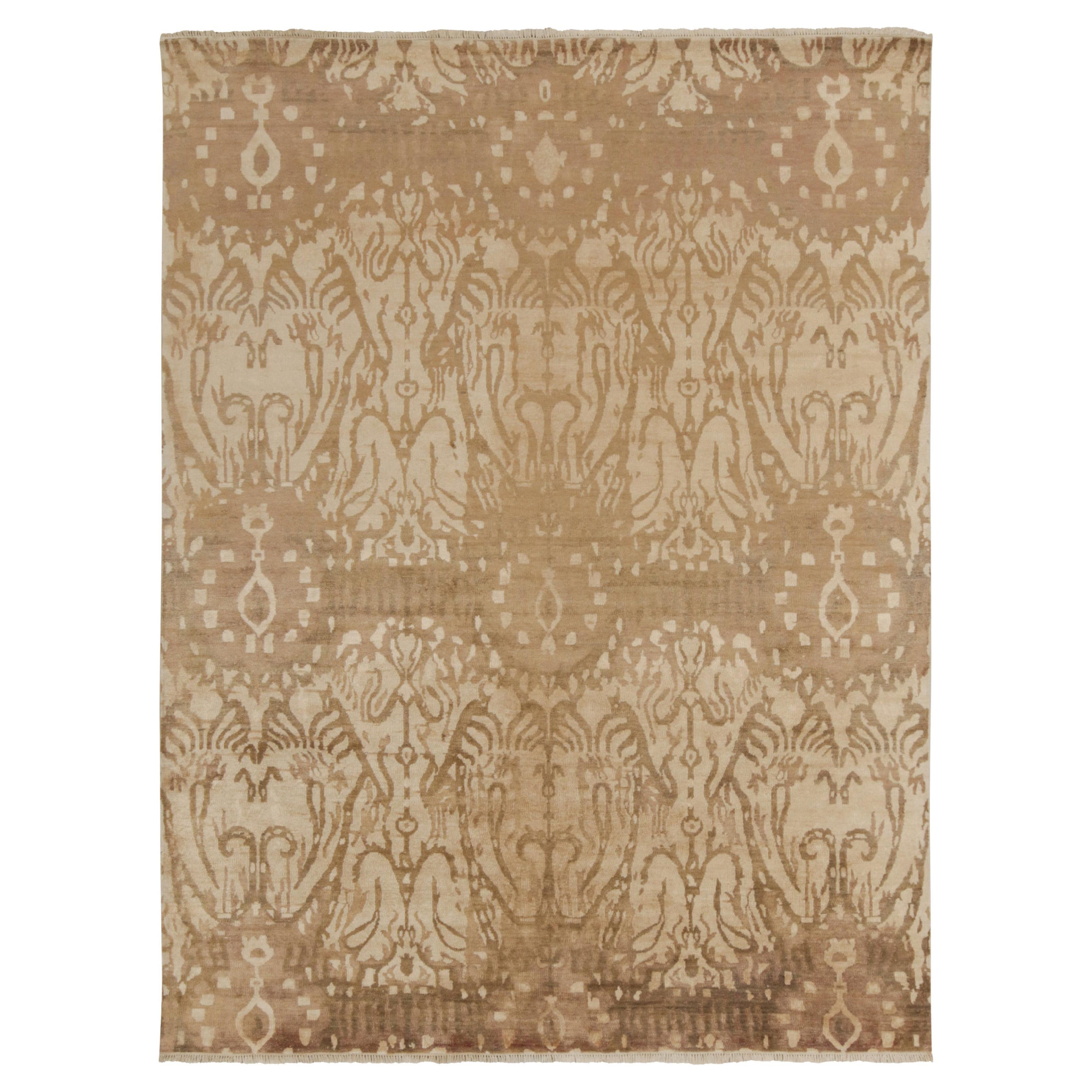 Rug & Kilim’s Classic-Style Contemporary Rug in Beige-Brown Ikats Patterns For Sale