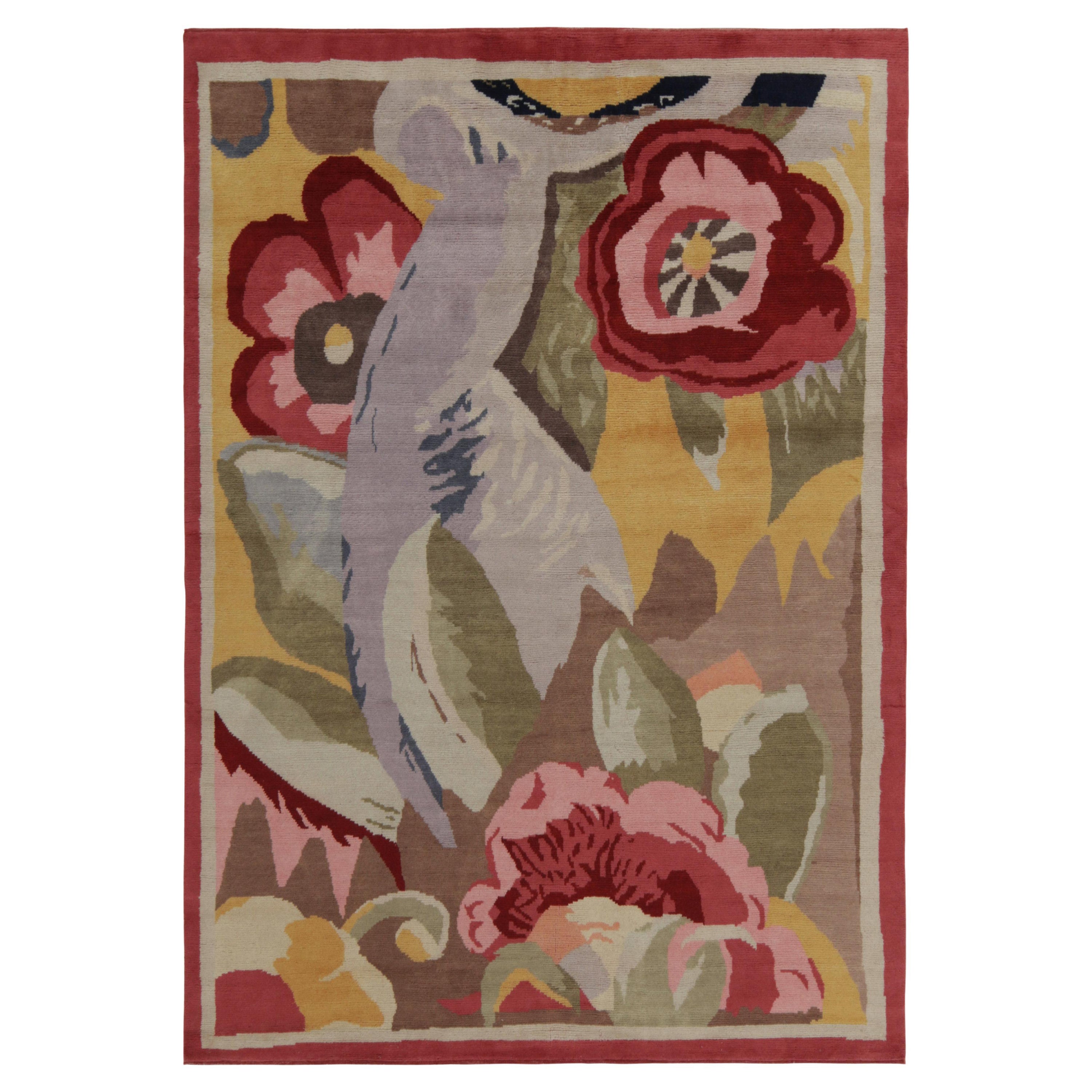 Rug & Kilim’s French Deco Style Rug in Polychrome, Impressionist Floral Patterns For Sale