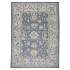 Gray Floral Design Handwoven Wool Turkish Oushak Rug 9' X 12'