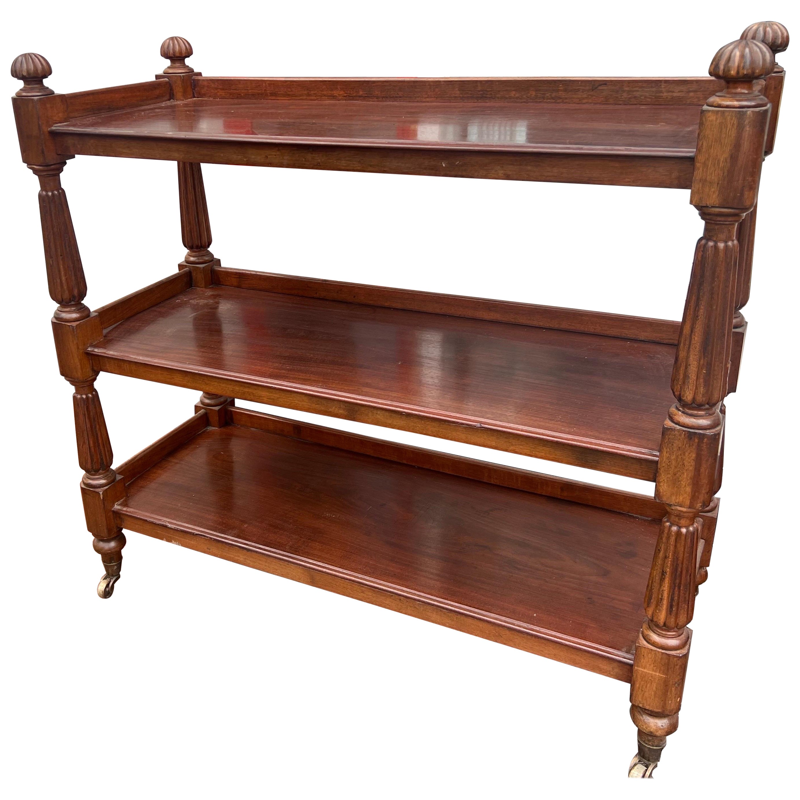 19th Century English Mahogany Three Tier Dumbwaiter or Trolley  For Sale