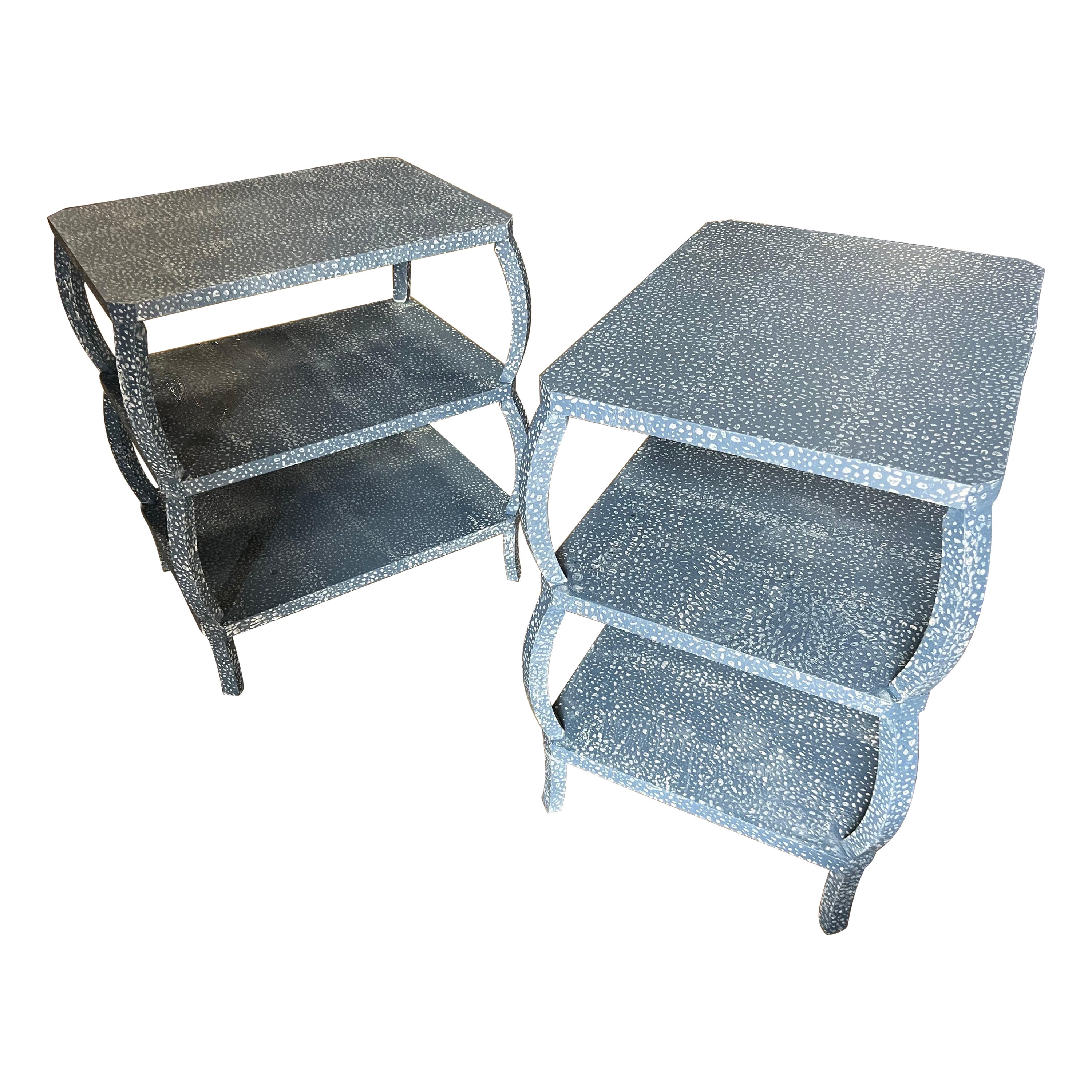 Hand painted "Sarah" side tables in Blue Ostrich by The Fabulous Things  For Sale