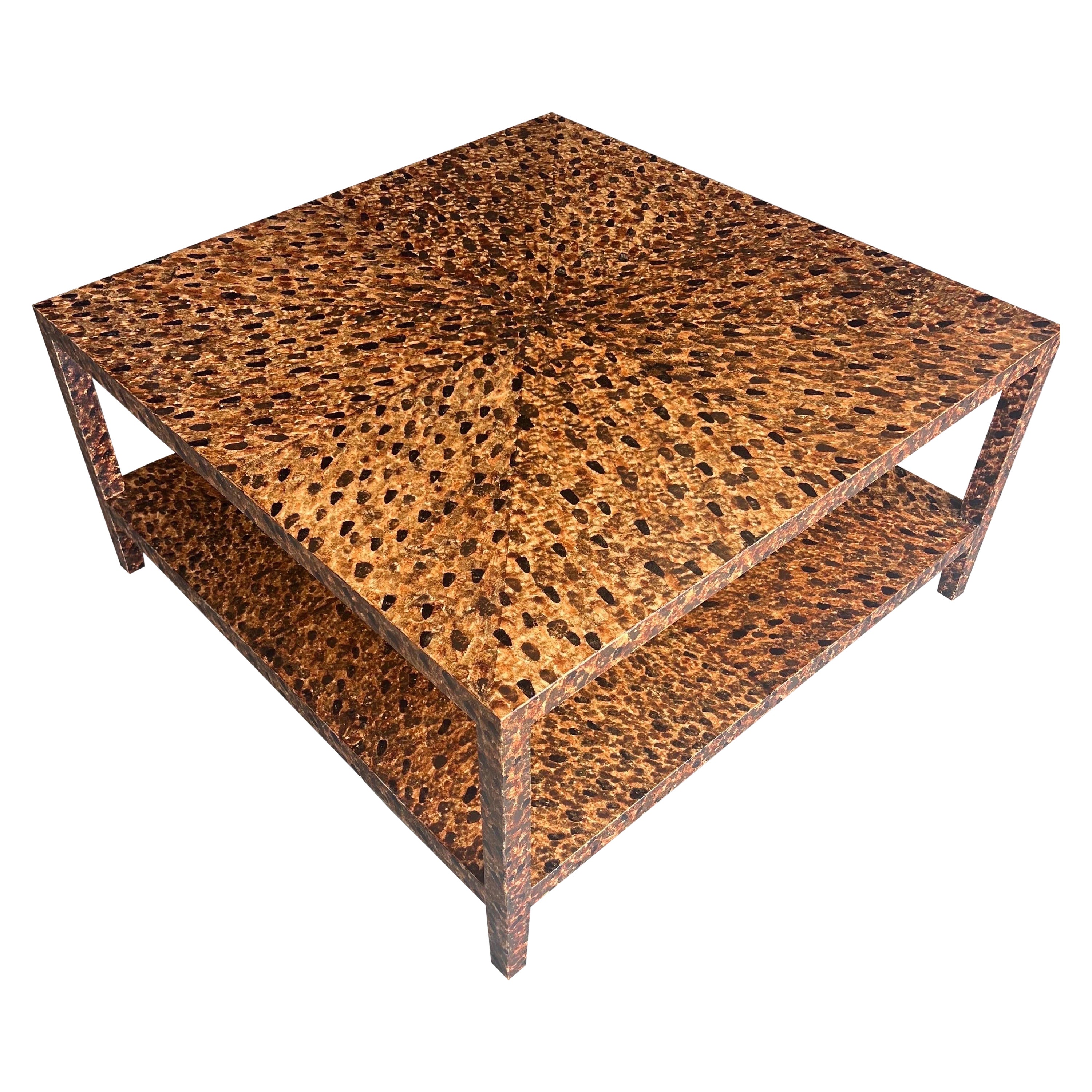 Custom hand painted cocktail table in faux tortoiseshell finish  For Sale