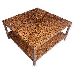 Custom hand painted cocktail table in faux tortoiseshell finish 