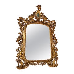 Miroir monumental en bois doré du 18e-19e siècle avec armoiries 
