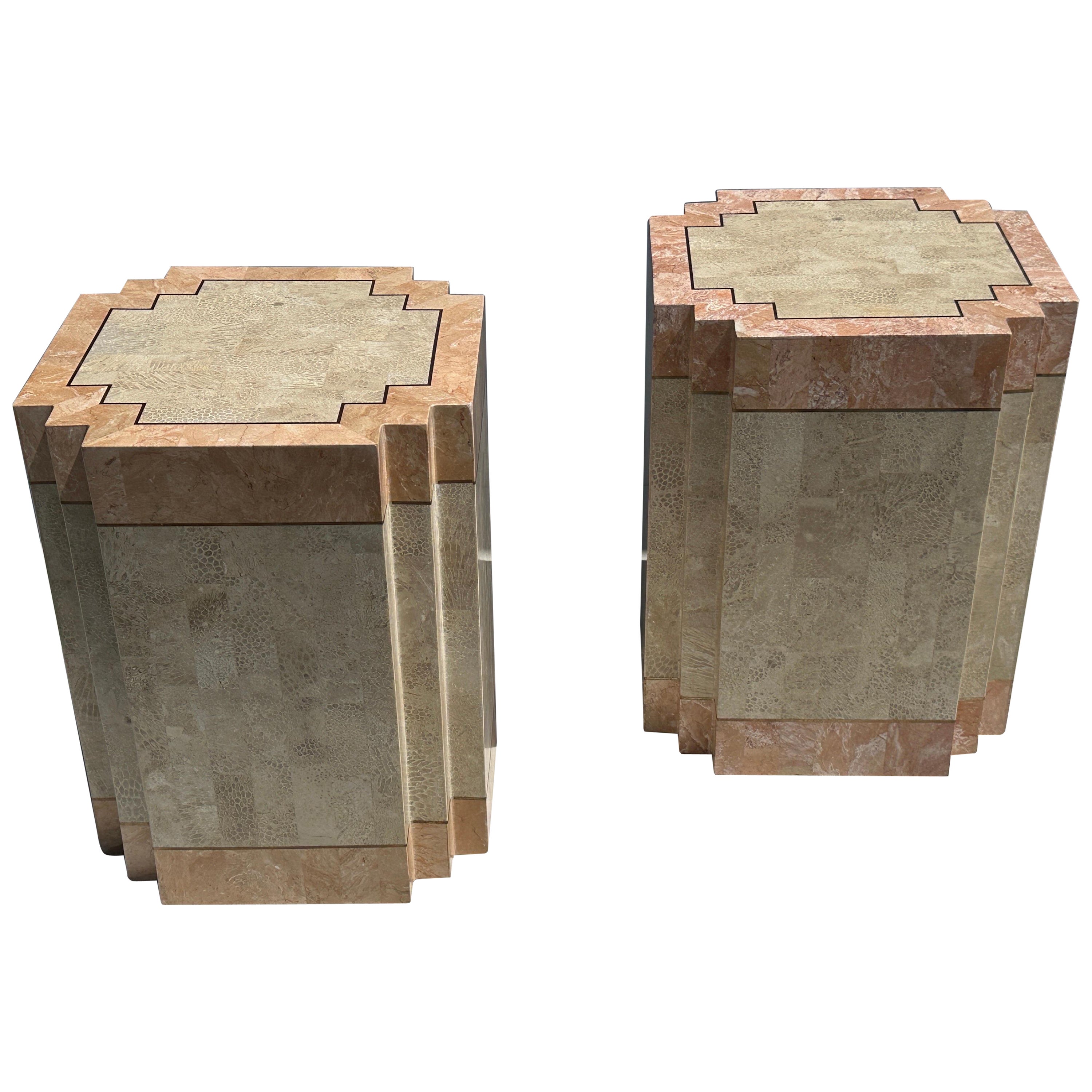Pair of Tessellated Pink Stone Side / End Tables
