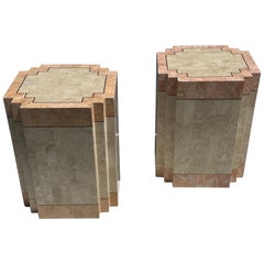 Retro Pair of Tessellated Pink Stone Side / End Tables