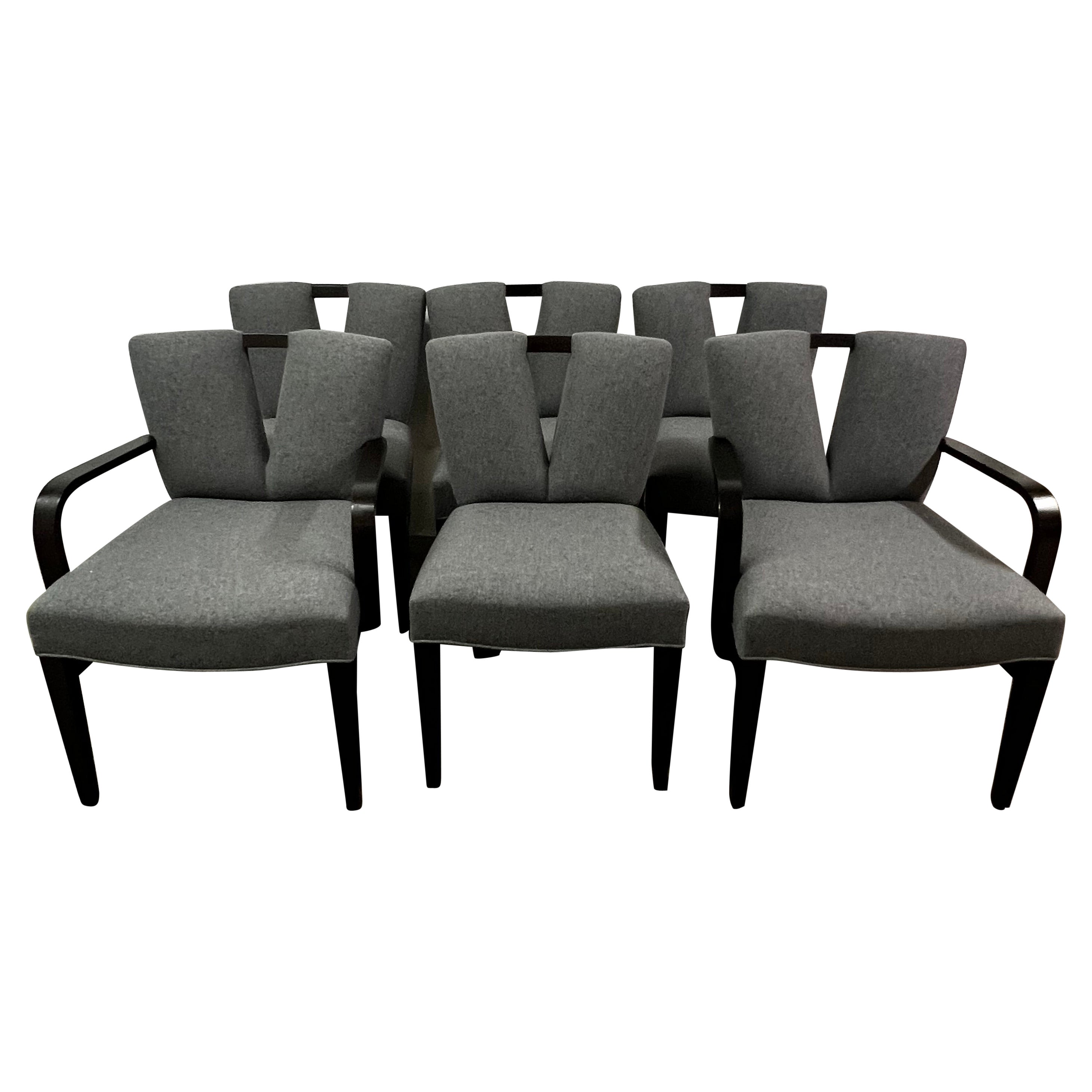 Sechs Korsett-Esszimmerstühle von Paul Frankl aus grauer Wolle