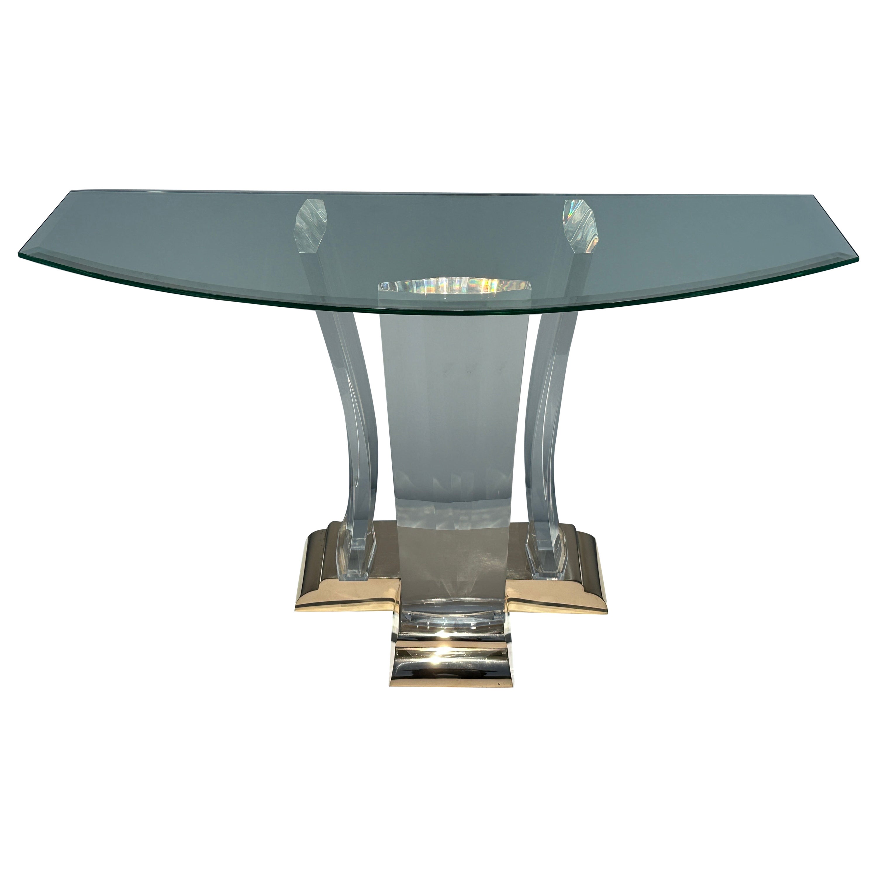 Brass and Lucite Console Table Attributed to Jeffrey Bigelow For Sale
