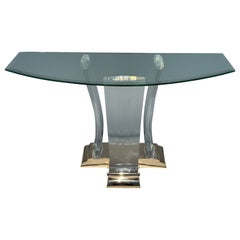 Tavolo consolle in ottone e lucite Attribuito a Jeffrey Bigelow