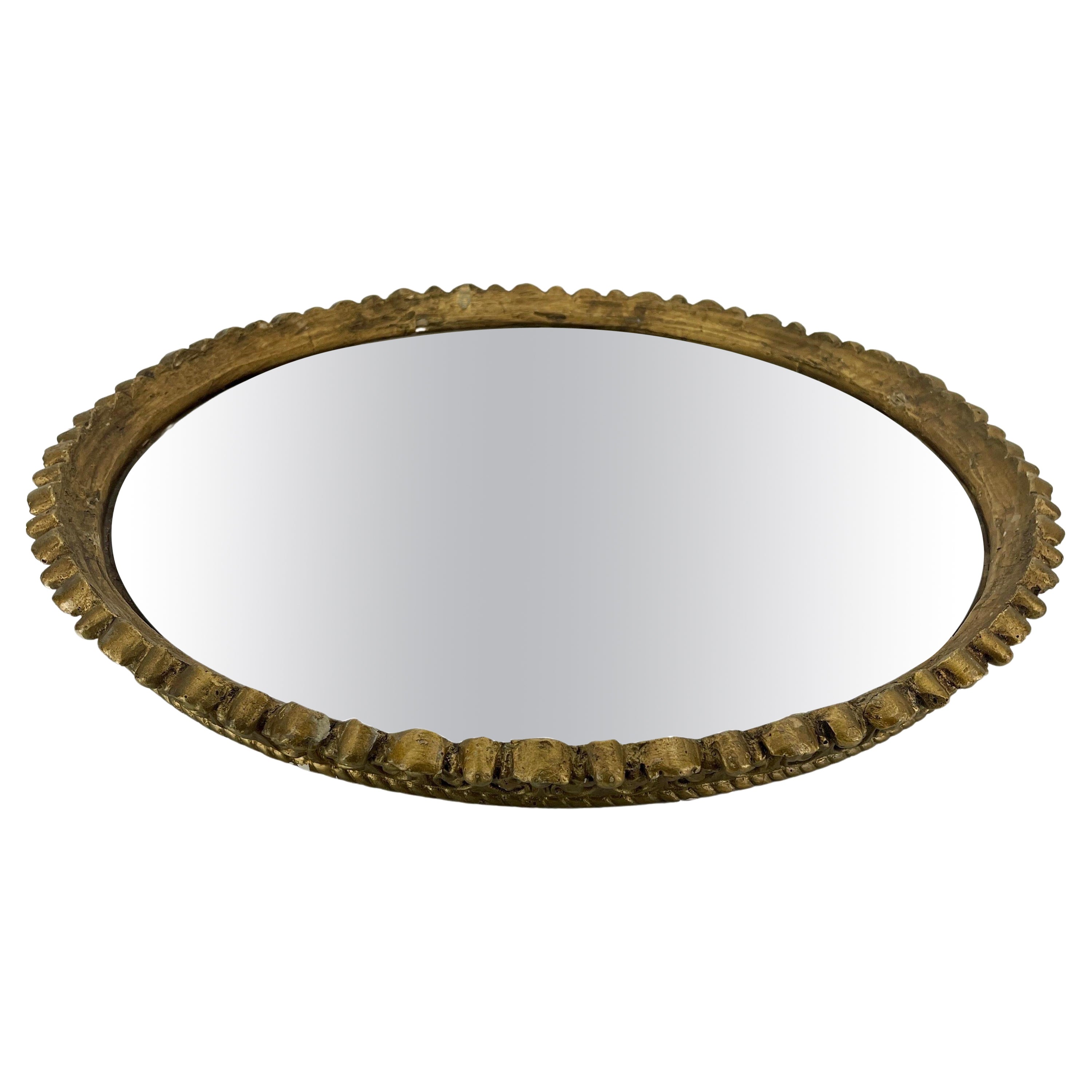 Large Round French Giltwood and Gesso Mirrored Tabletop Tray For Sale