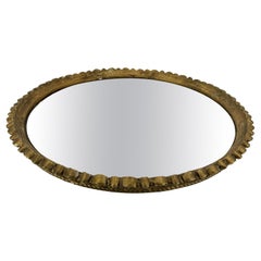 Antique Large Round French Giltwood and Gesso Mirrored Tabletop Tray