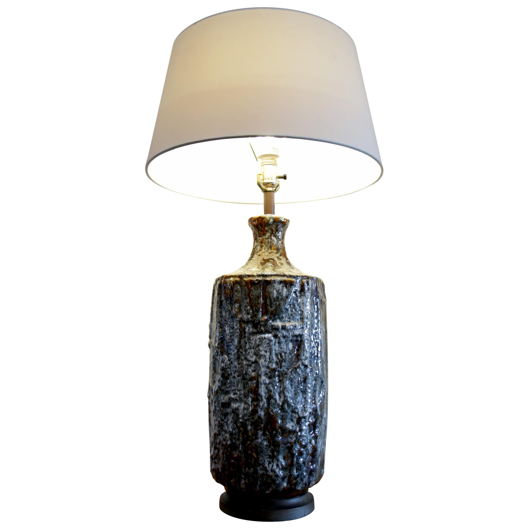 Vintage Drip Glaze Root Beer Float Brown and White Ceramic Table Lamp  For Sale