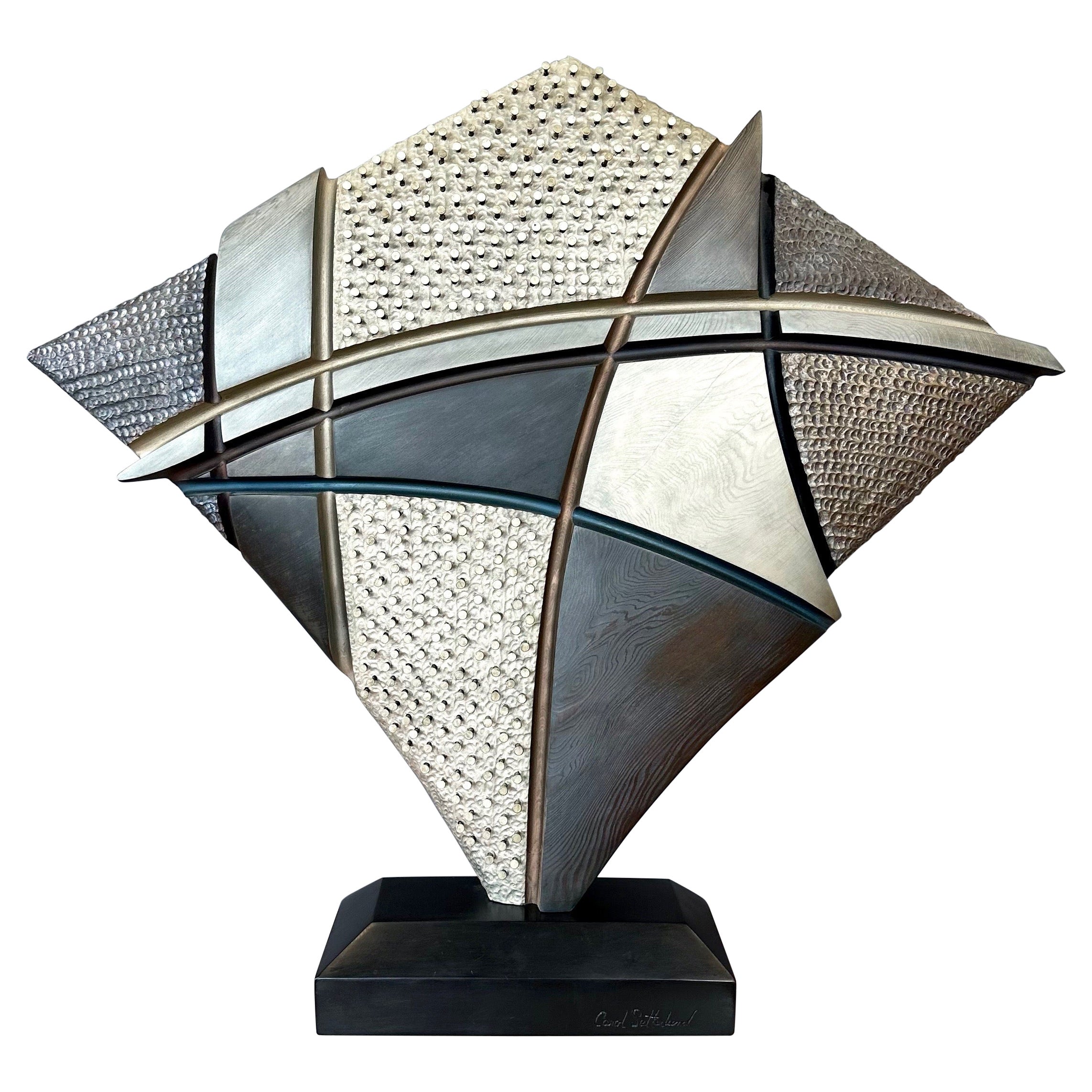 Carol Setterlund, “Martyr’s Shield”, Abstract Mixed-Media Wood Sculpture, 1980s For Sale