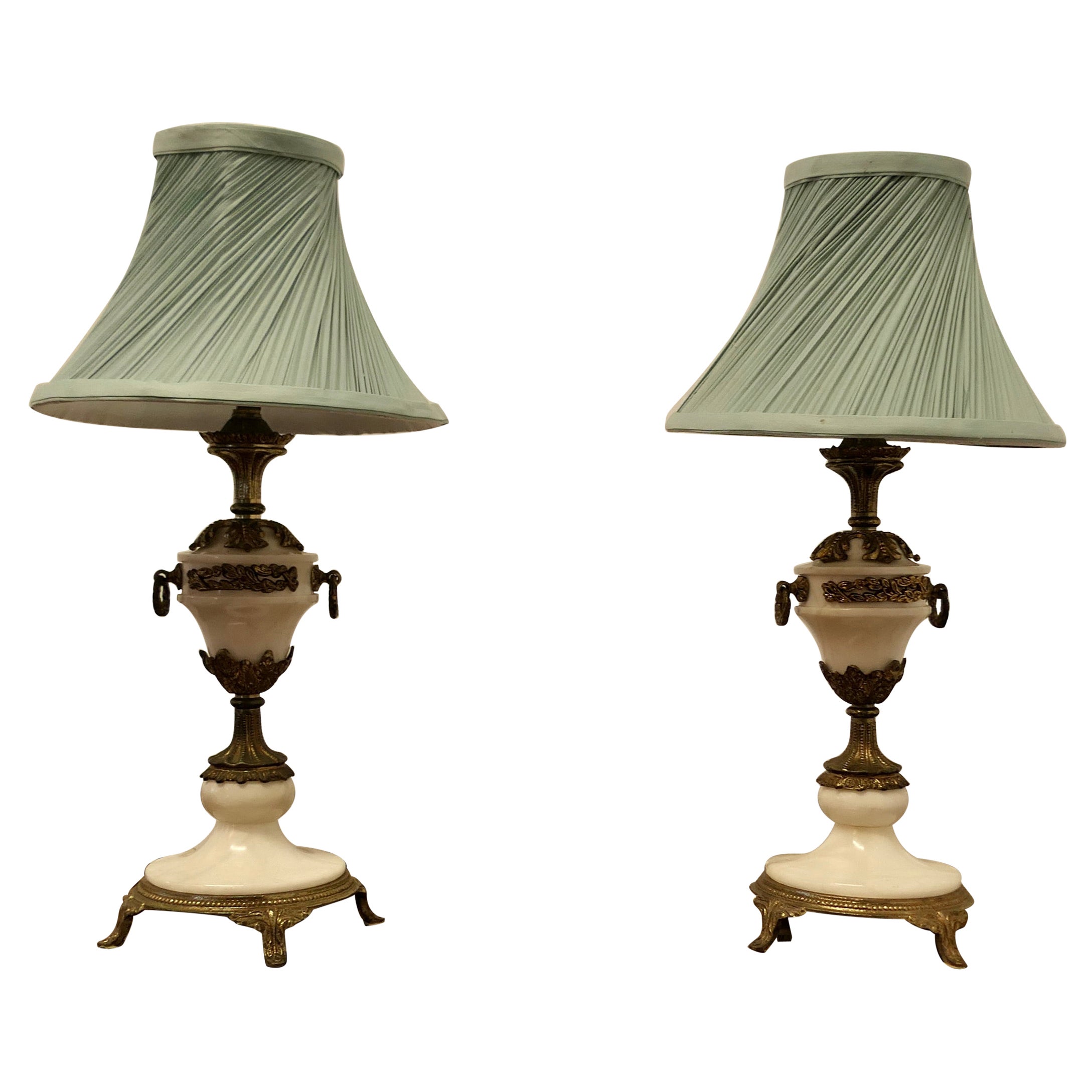 A Pair of White Marble and Ormolu Classical Greek Style Table Lamp  