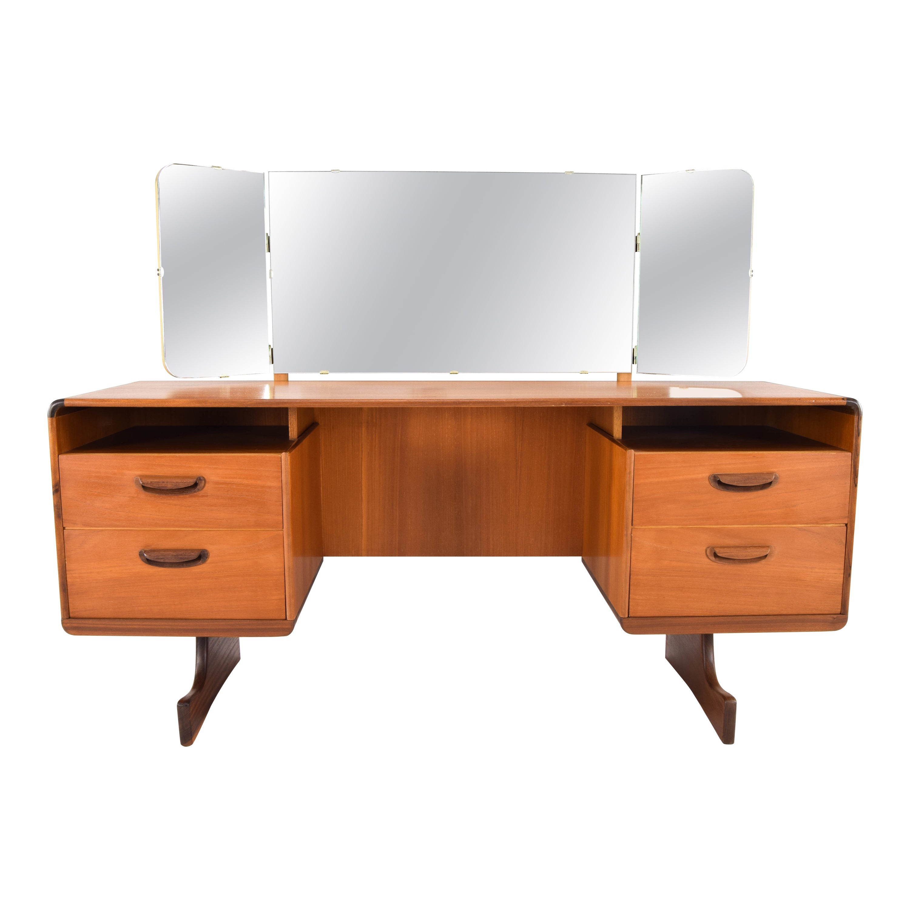 Beithcraft Mid-Century Modern Teak Triptych Mirror Dressing Table or Desk, 1960