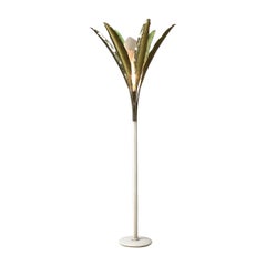 Rare floor lamp with hammered brass leaves by Angelo Lelii for Arredoluce