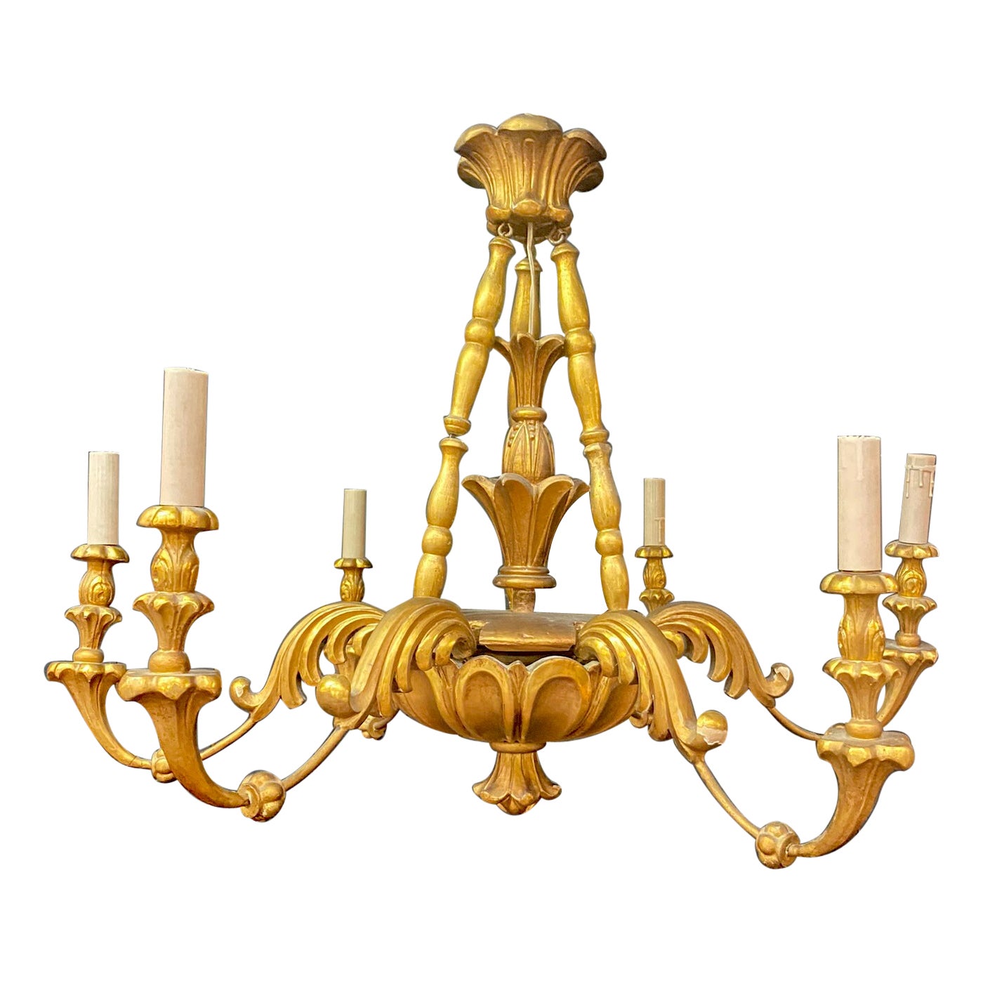 Charming  Neo baroque Chandelier in giltwood circa 1950 For Sale
