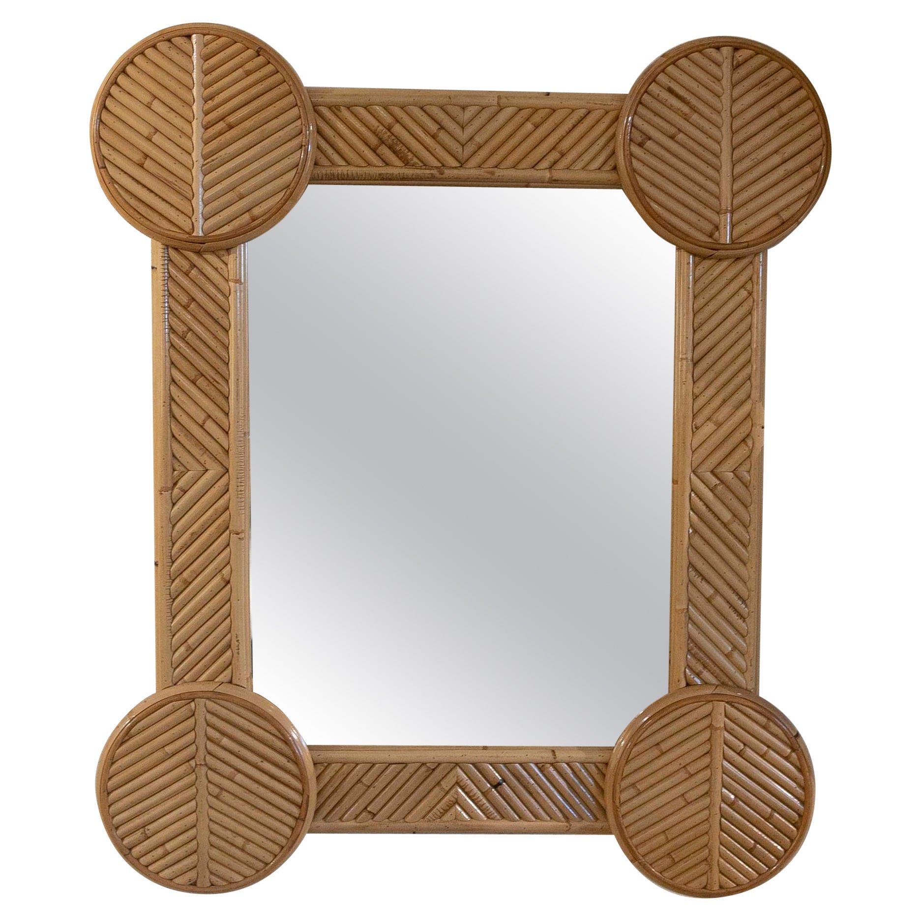 1970s Bamboo Wall Mirror with Rounded Corners