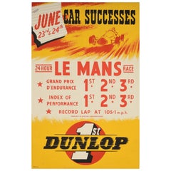 Original Used Motorsport Sponsorship Poster 24 Hour Le Mans Race Dunlop Car