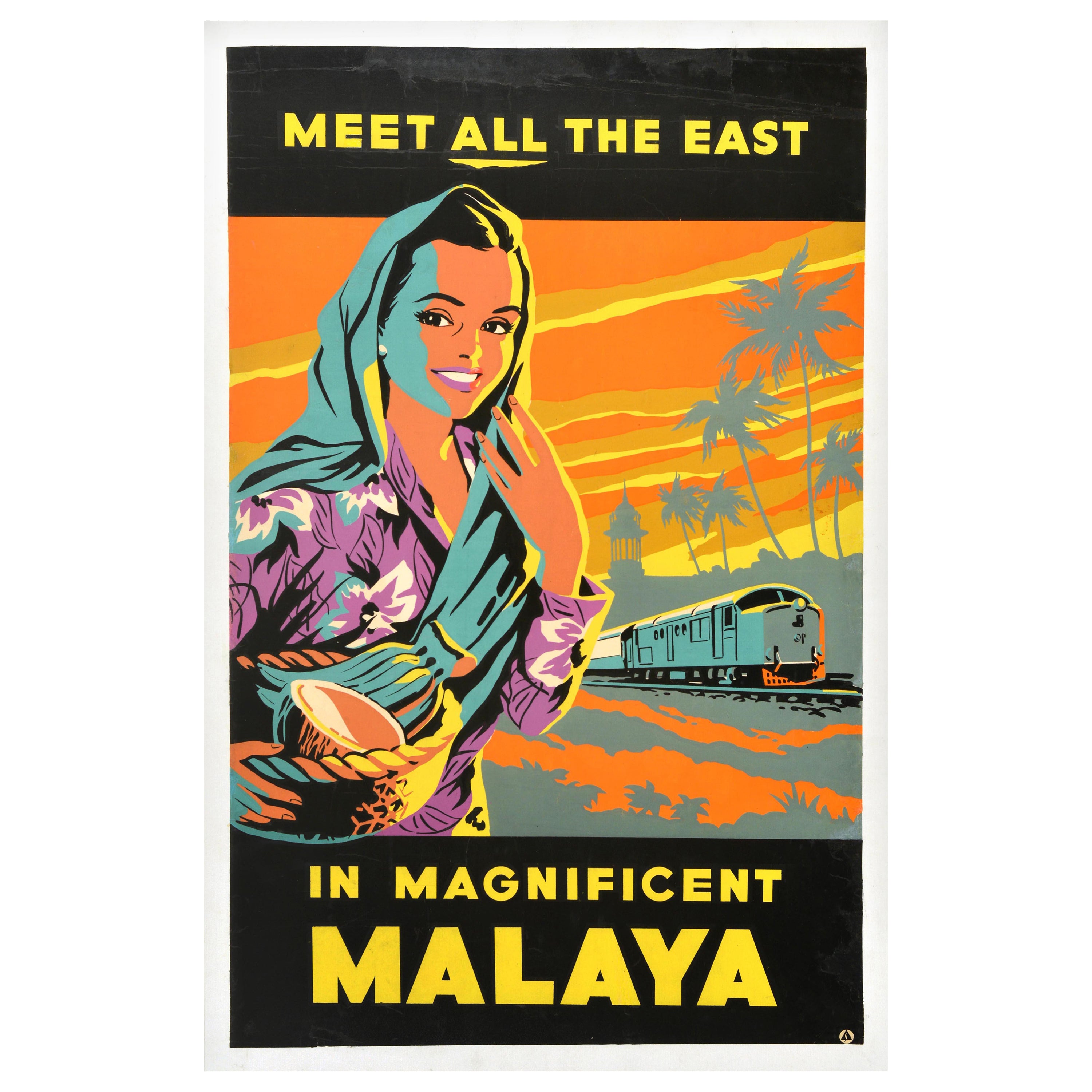 Original Vintage Asia Travel Poster Magnificent Malaya Singapore Malaysia Art