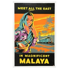 Original Retro Asia Travel Poster Magnificent Malaya Singapore Malaysia Art