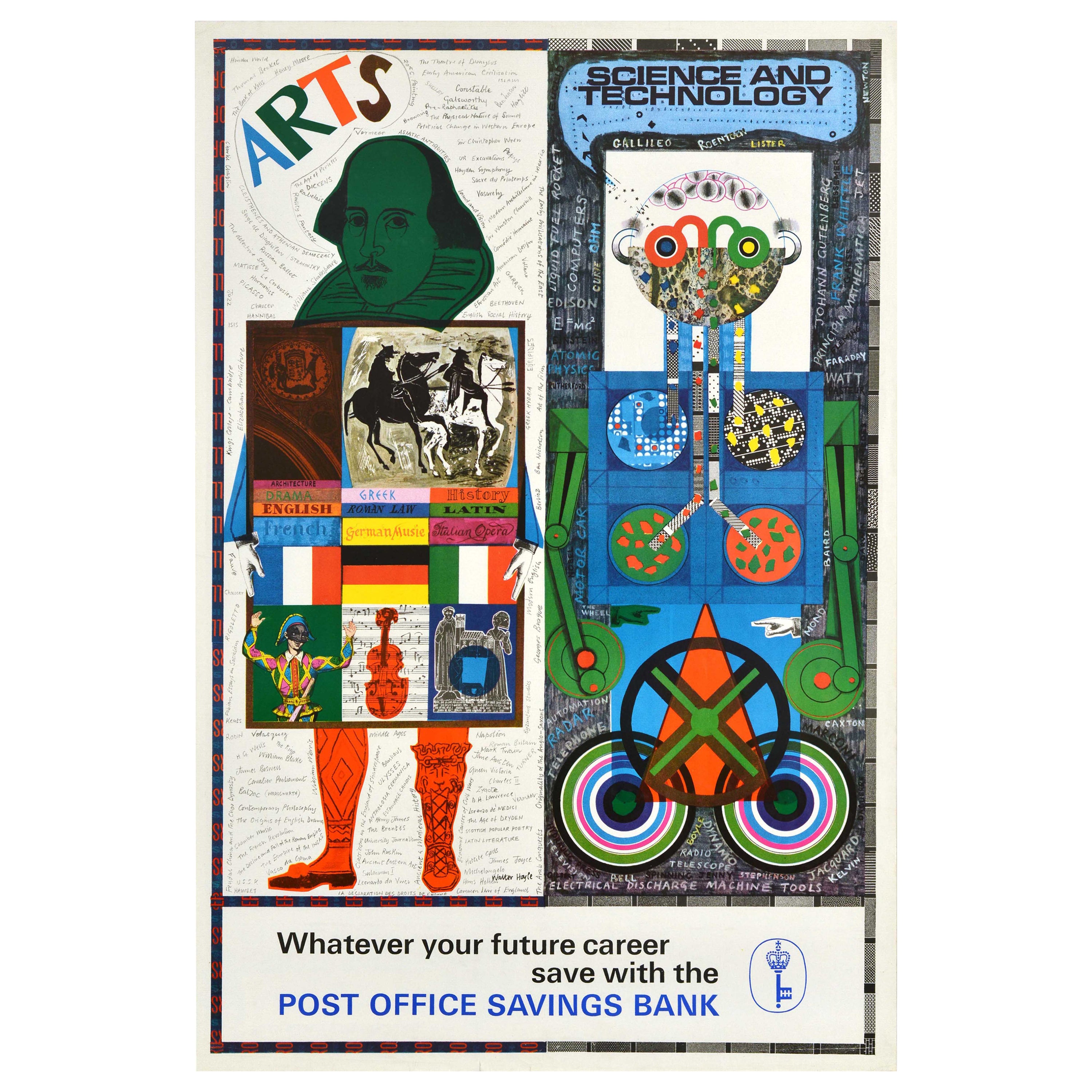 Affiche publicitaire vintage originale, Future Career Post Office Savings Bank Art