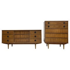 Mid Century MODERN Walnut DRESSERS / Bedroom SET by Stanley Furniture Co.