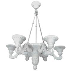 Large French White Lacquered Chandelier