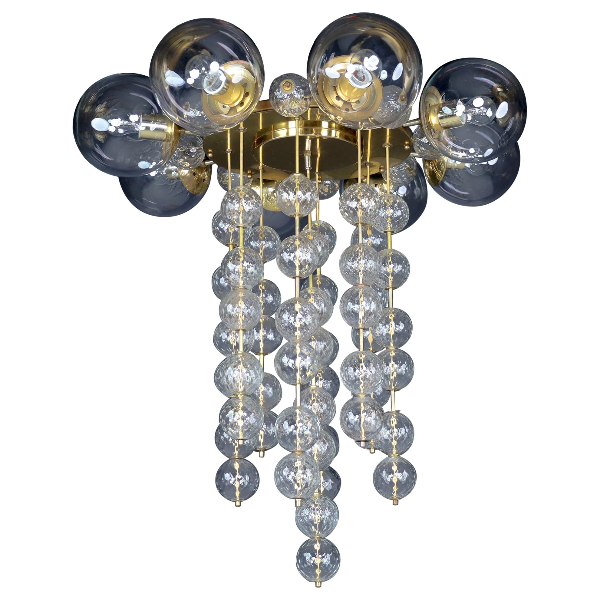 Grand Chandelier with Brass Fixture and Hand-blowed Glass Globes, 1960s
