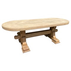 Grande table à manger de ferme en chêne blanchi français 