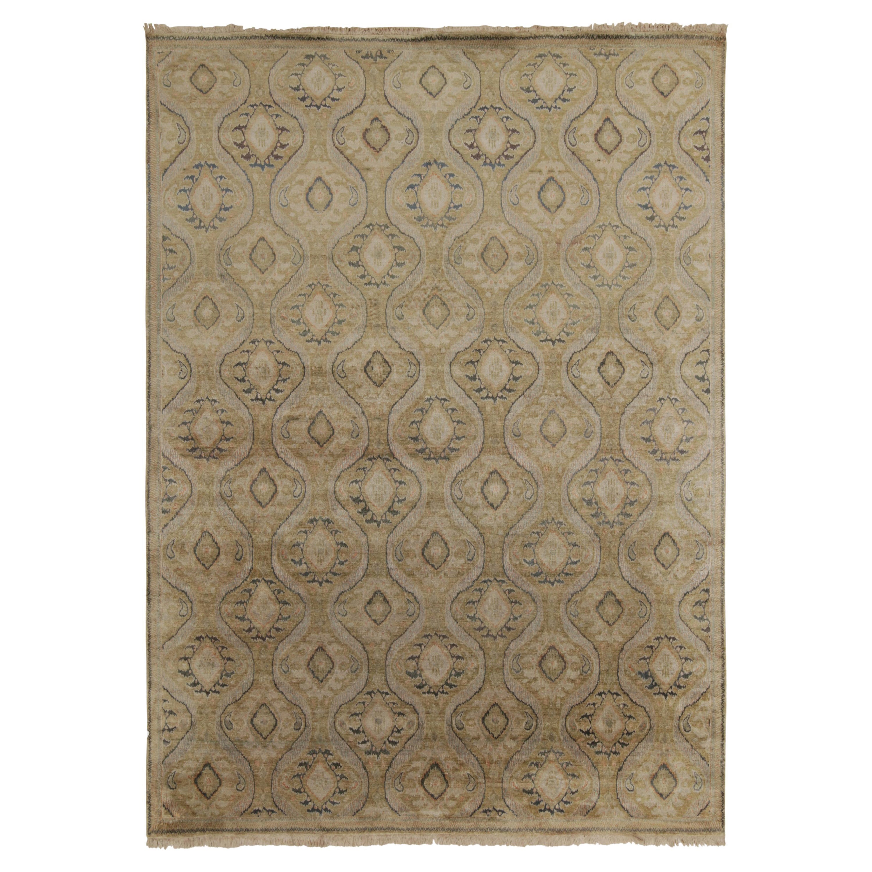 Rug & Kilim’s Classic Style rug in Green and Beige-Brown Ikats Patterns For Sale