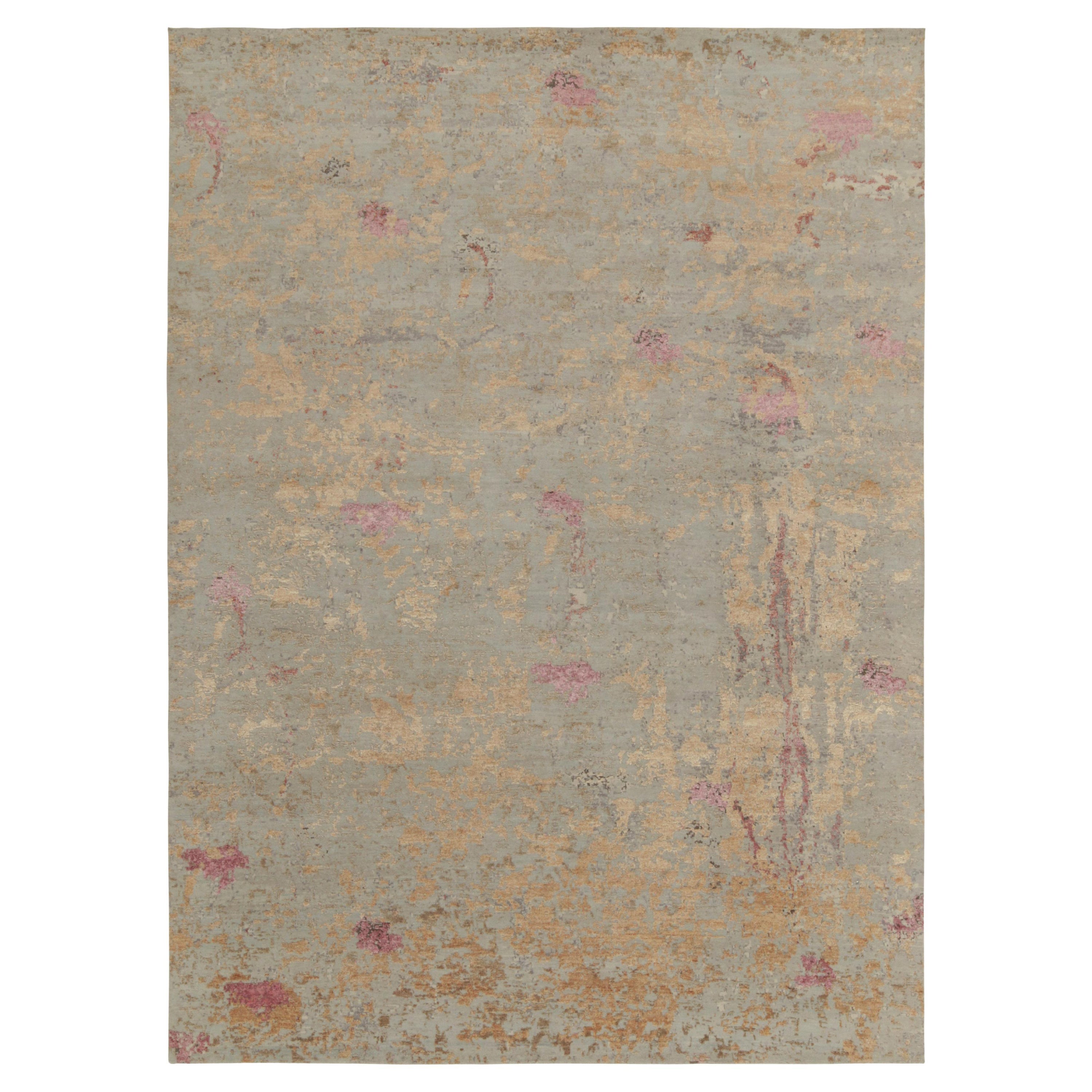 Rug & Kilim’s Abstract Rug in Blue with Pink and Gold Textural Patterns For Sale
