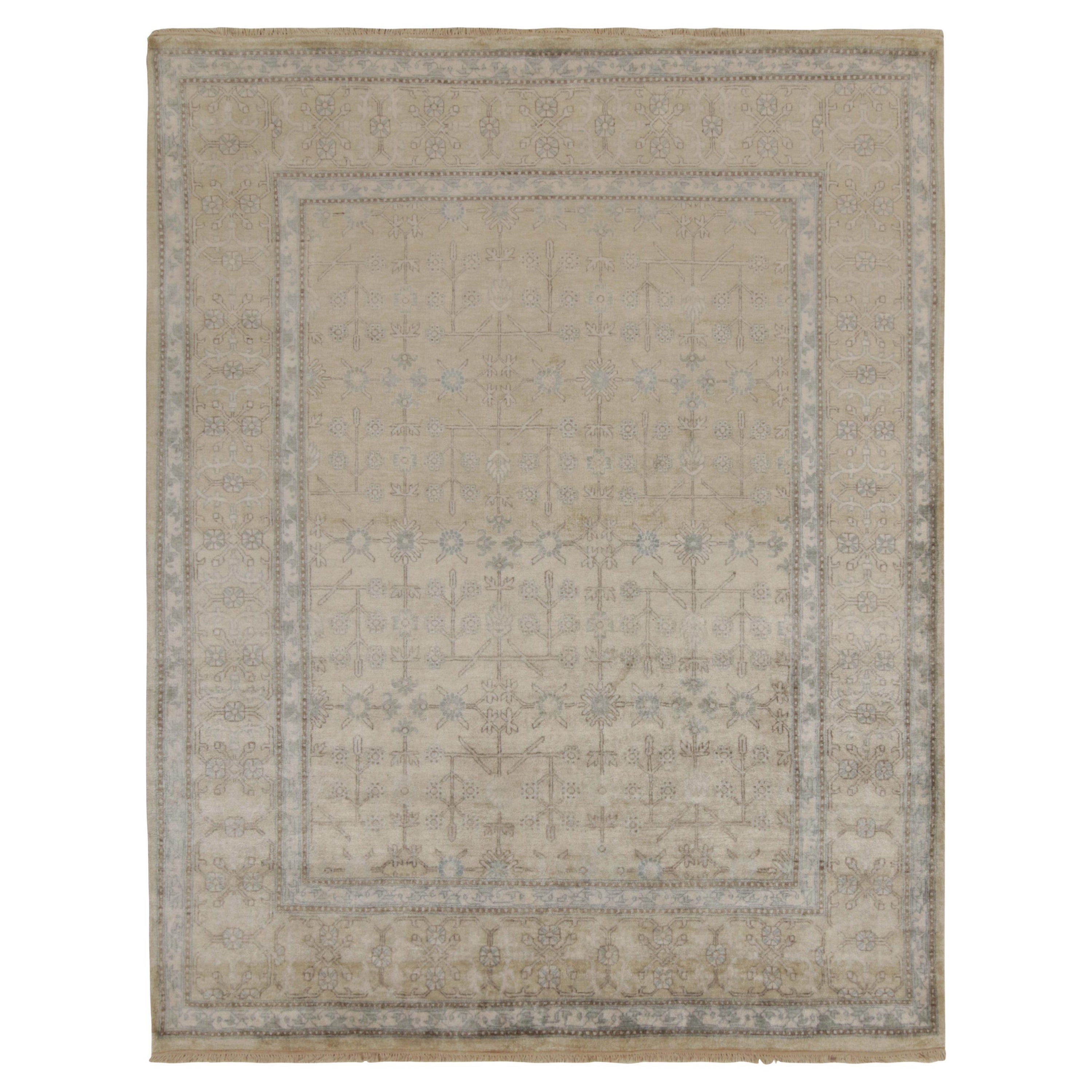 Rug & Kilim’s Khotan style Rug in Ivory with White & Blue Floral Patterns For Sale