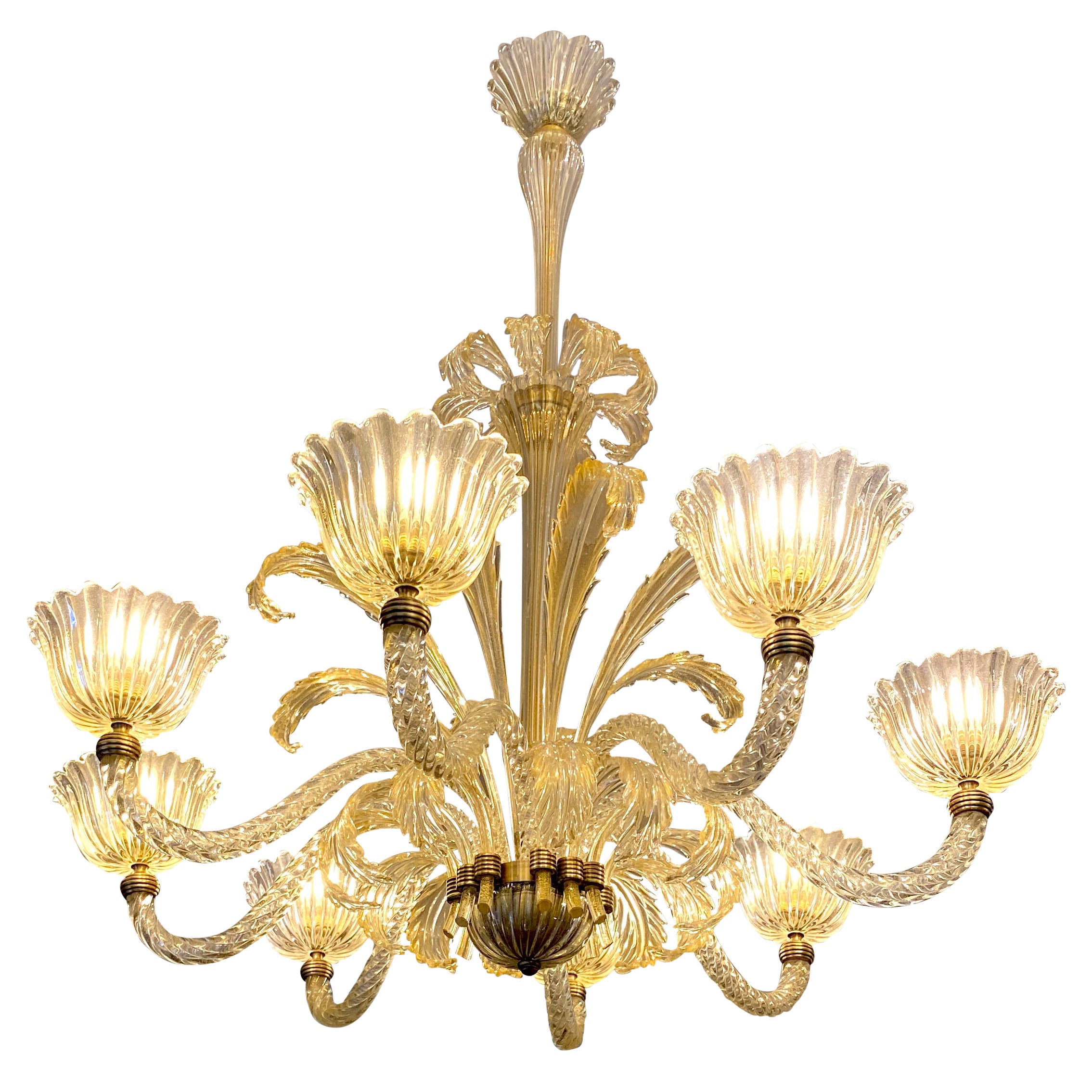 Magnificent Art Deco Mounted Murano Glass Chandelier by Ercole Barovier, 1940 For Sale
