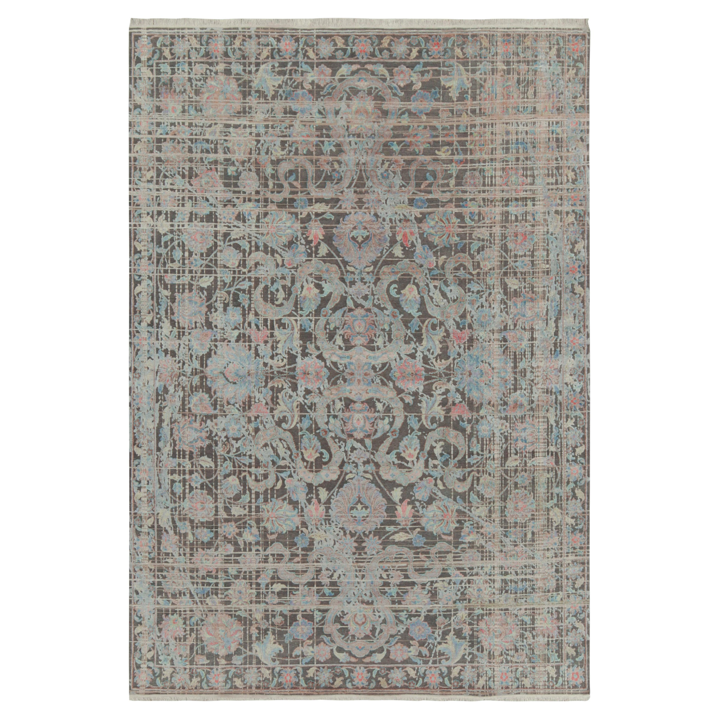 Rug & Kilim’s Persian Style Modern Rug in Gray with Polychrome Floral Patterns For Sale