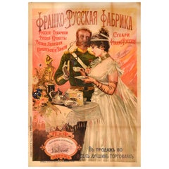 Original Antique Food Advertising Poster Franco Russian Factory Bakery Biscuit
