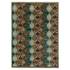 Rug & Kilim’s Classic Style Rug in Green, Gold and White Crest Patterns