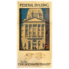 Original Antique Travel Poster Federal Building Chicago Rapid Transit Illinois