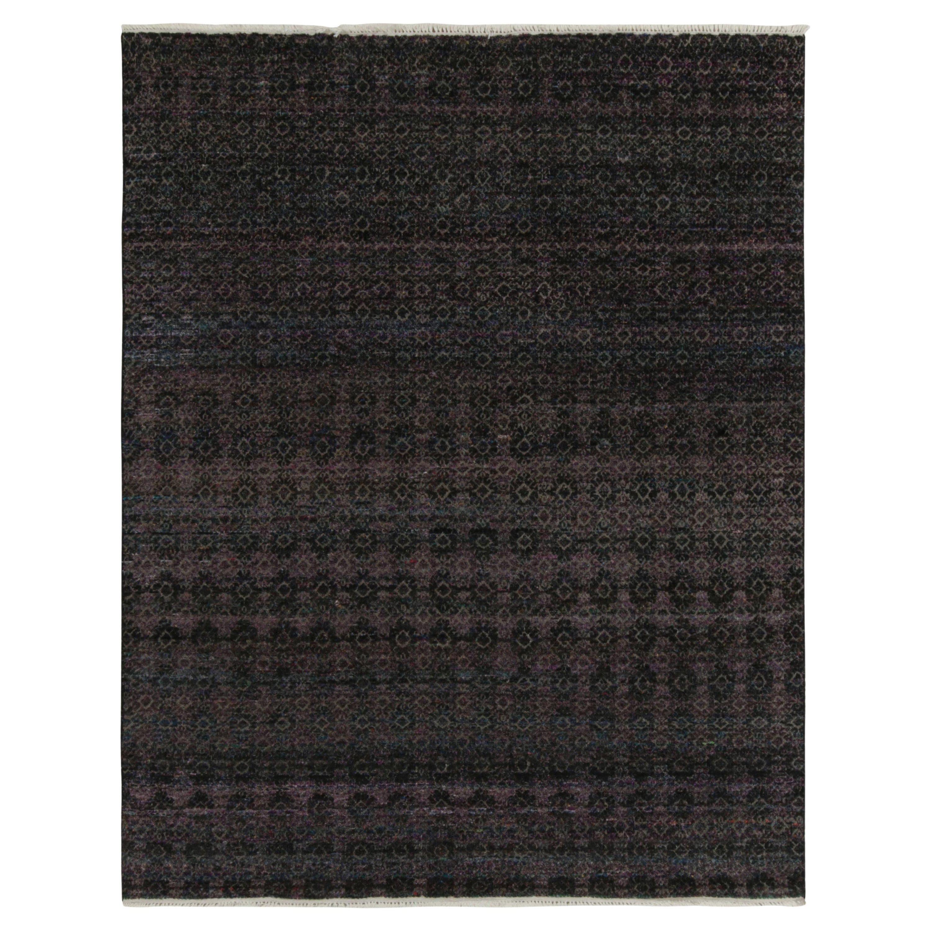 Rug & Kilim’s Contemporary Rug in Black, Blue and Purple Geometric Patterns For Sale