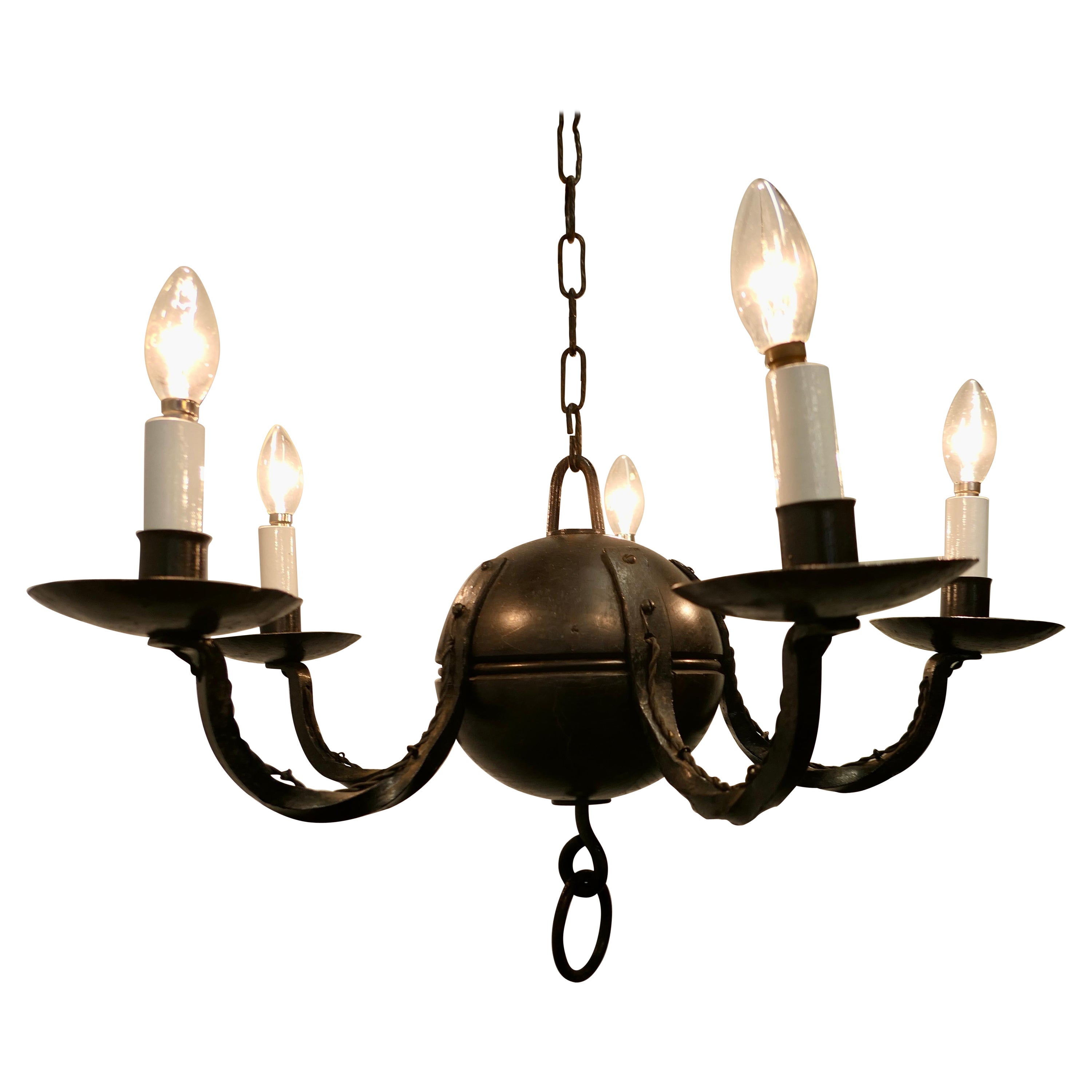 A Superb Gothic Iron and Wood Chandelier    For Sale