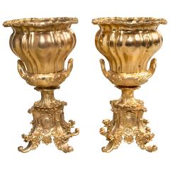 Pair of Rococo Style Gilt Bronze Cachepots