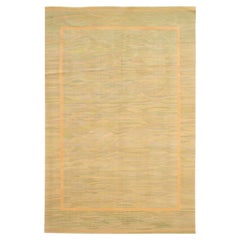 Modern Flatweave Kilim Wool Rug Handmade With Green & Beige Color Design