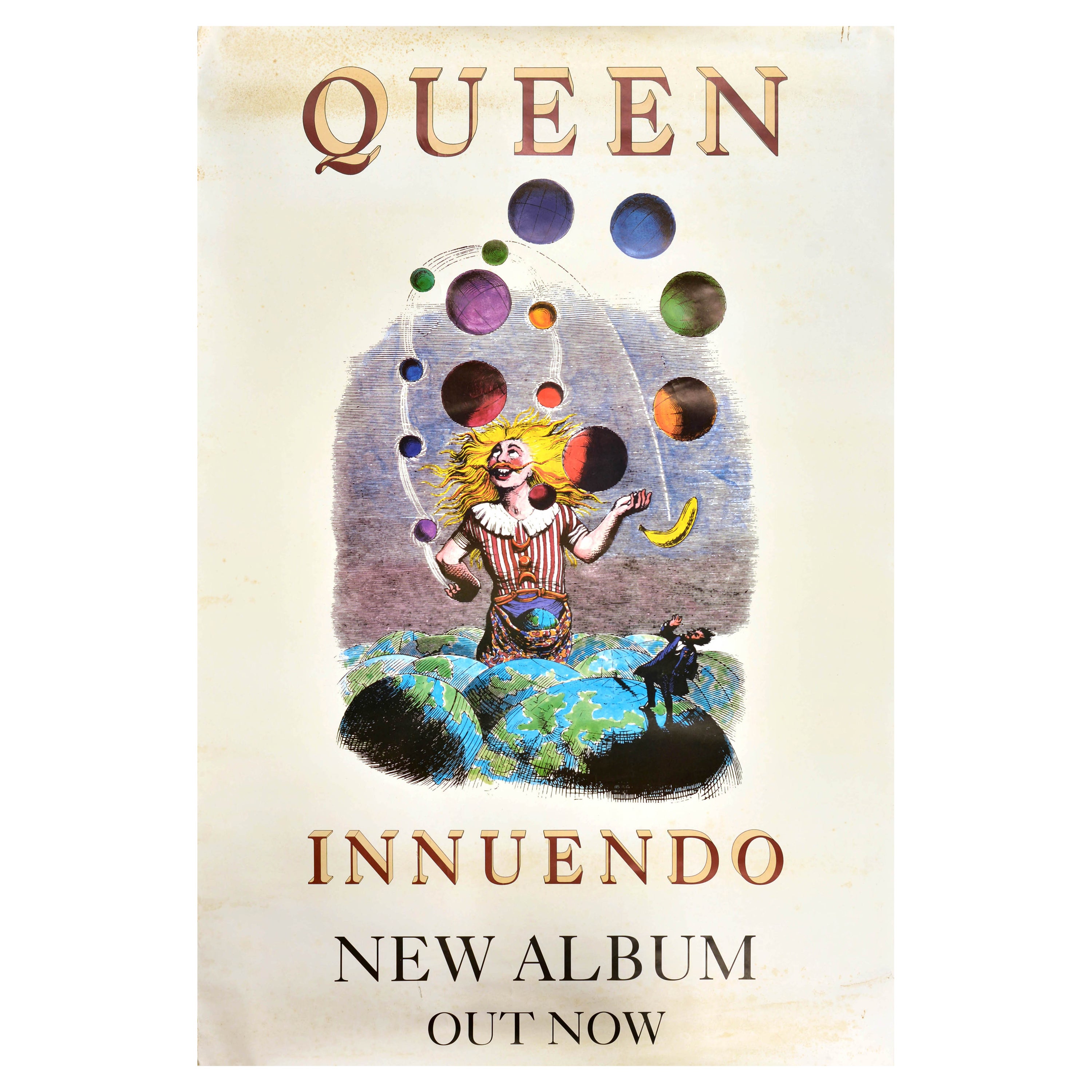 Affiche publicitaire originale vintage de musique « Queen Innuendo Juggling Grandville » en vente