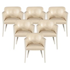 Set of 6 Custom Modern Cream Dining Chairs in Ostrich Print Faux Leather