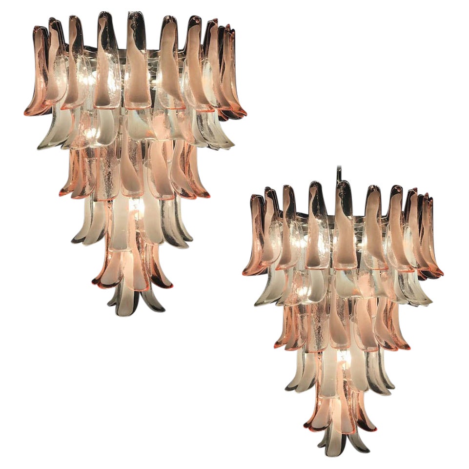 Somptueux lustre en verre de Murano à pétales roses et blancs, Italie, années 1980