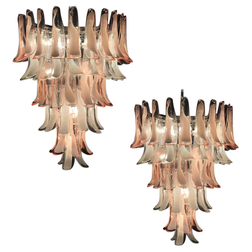 Sumptuous Pink and White Petal Murano Glass Chandelier, Italy, 1980s