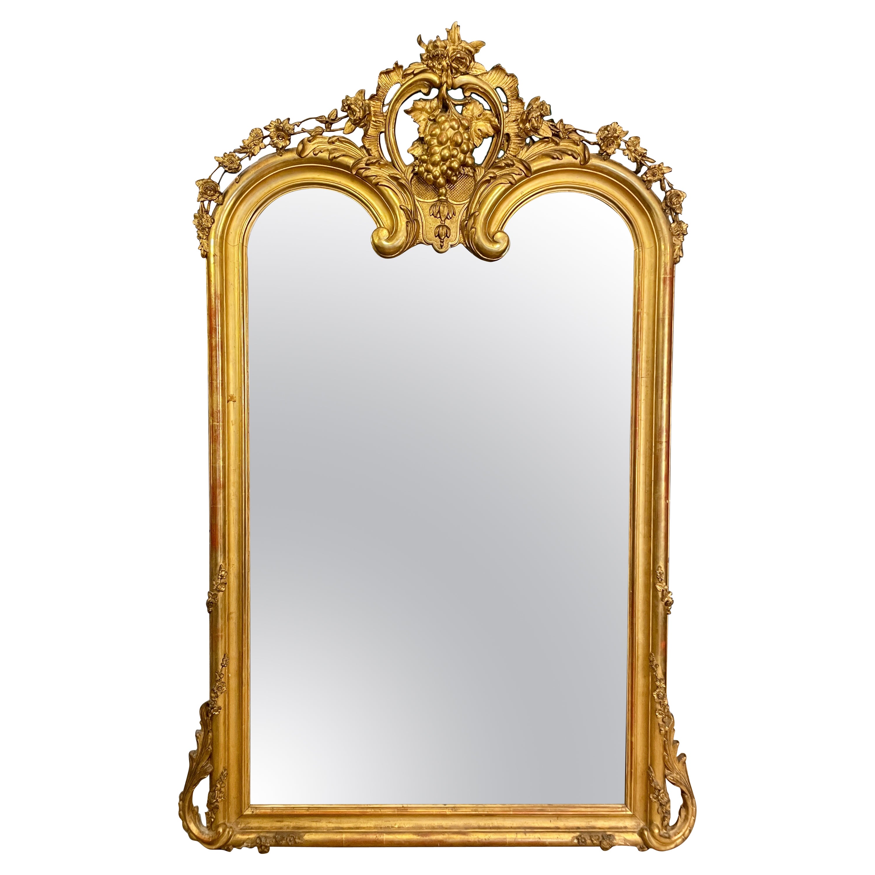 An Antique French Louis XV Style  Gold Gilt Mirror  For Sale
