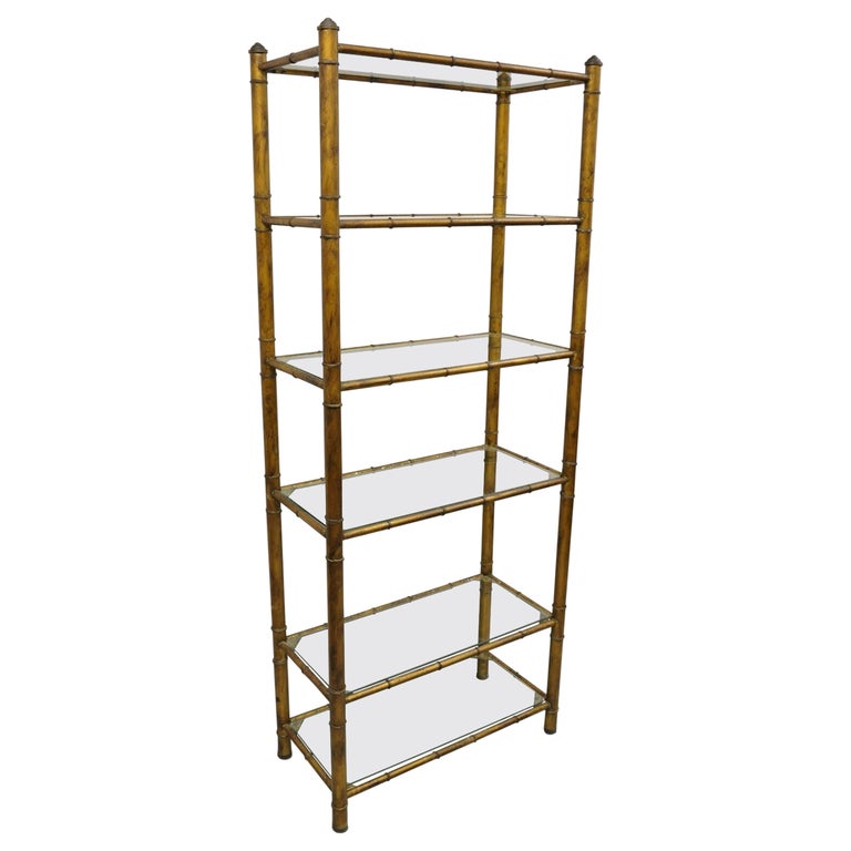 Vtg Hollywood Regency Faux Bamboo Steel Metal Gold 6 Tier Etagere Shelf  Bookcase For Sale at 1stDibs | 6 tier bamboo shelf