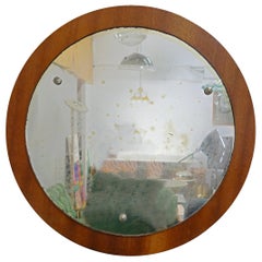 Retro Wall Mirror Wood Round Shaped Aluminum Midcentury Modern Italian Design 1960s